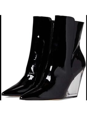 Stuart Weitzman Black Patent Ankle Boots with Clear Wedge